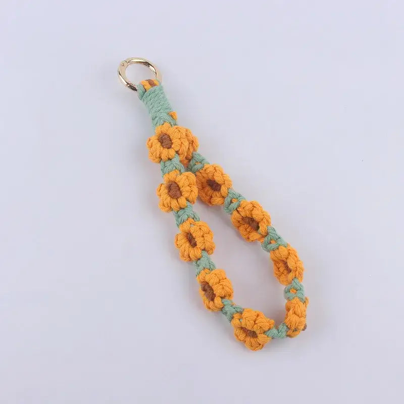 Daisy Flower Cotton Keychain Wristlet Key Holder