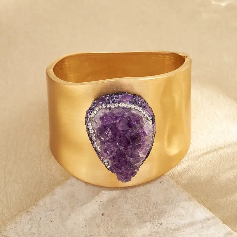 14K Gold Plated Amethyst Shell Oval Hinged Bracelet