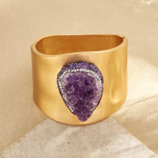 14K Gold Plated Amethyst Shell Oval Hinged Bracelet