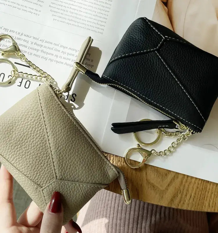 Genuine Leather Coin Purse Wallet with Keychain