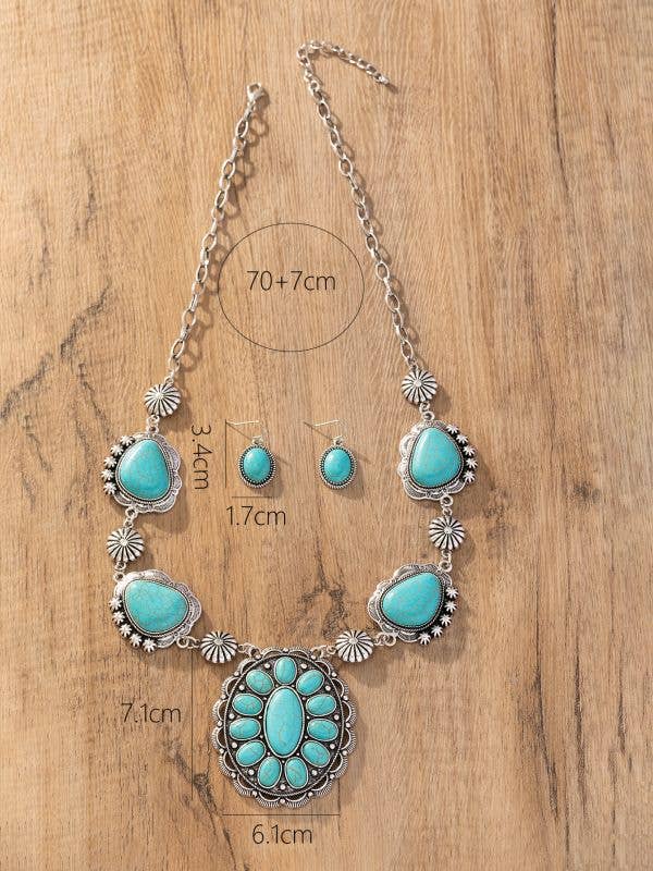 Turquoise Long Necklace with Earrings