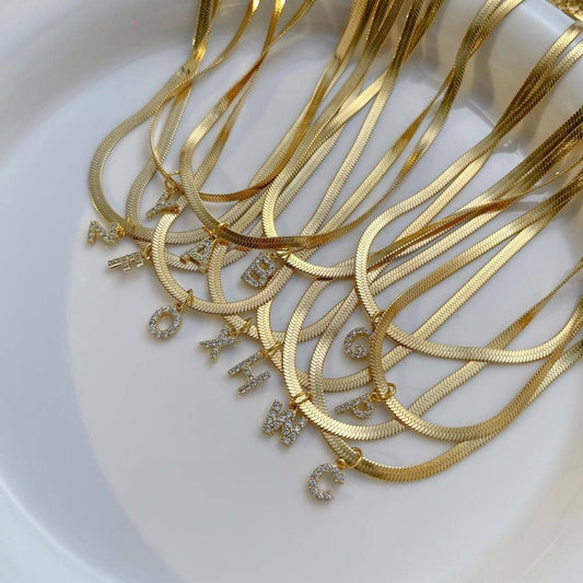 Gold Initial Pendant Necklace, Diamond Letter Necklace