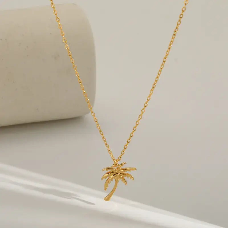 Palm Tree Pendant Necklace Gold Plated Stainless Jewelry