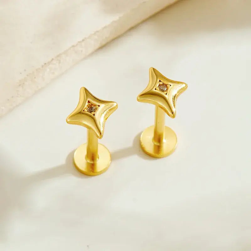 18K Gold Plated 925 Sterling Silver Zircon Stud Earrings