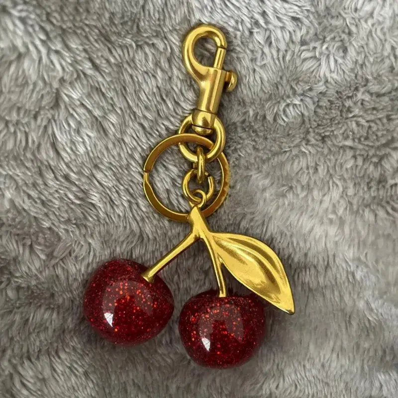 Stainless Steel Cherry Charm Keychain Jewelry