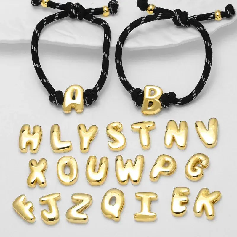 18K Gold Letter Charm Woven Bracelet with Adjustable Rope