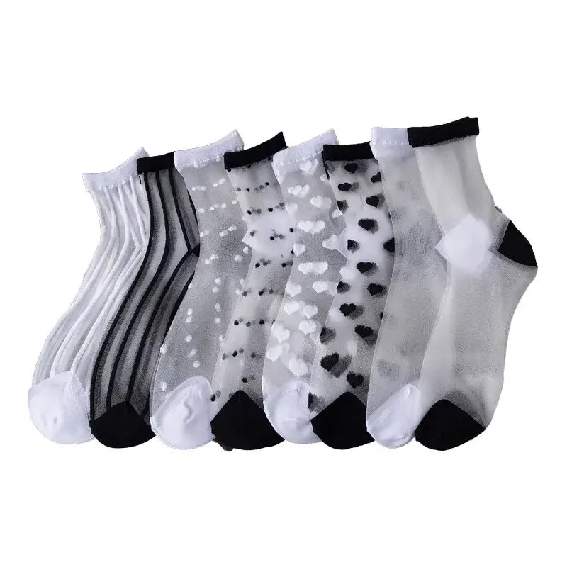 Sheer Socks with Fun Designs in Black or White