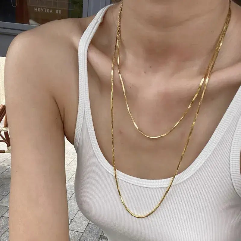 Layering Stainless Steel Gold Plated Chain Necklace