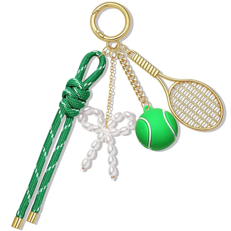 Sports Keychain Bag Charm with Pearl Bow Pickle Ball