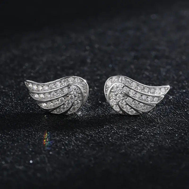 925 Sterling Silver Angel Wing Zircon Stud Earrings