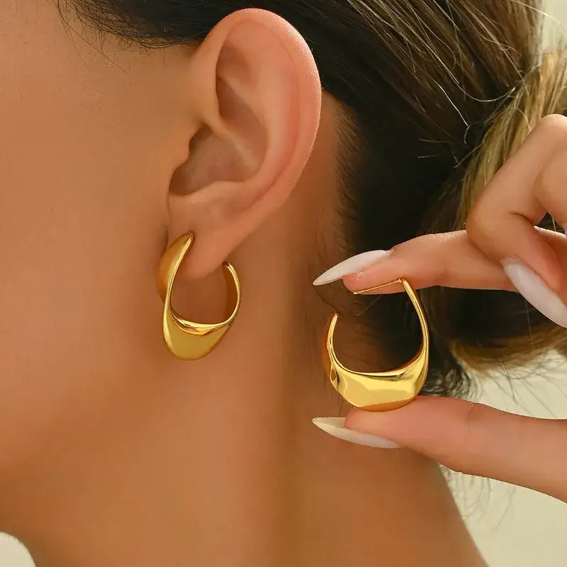 Geometric Gold Plated Stainless Steel Hoop Earrings Jewelry