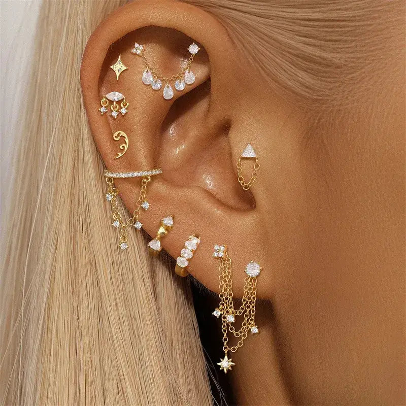 Sterling Silver Gold Tassel Stud Earrings