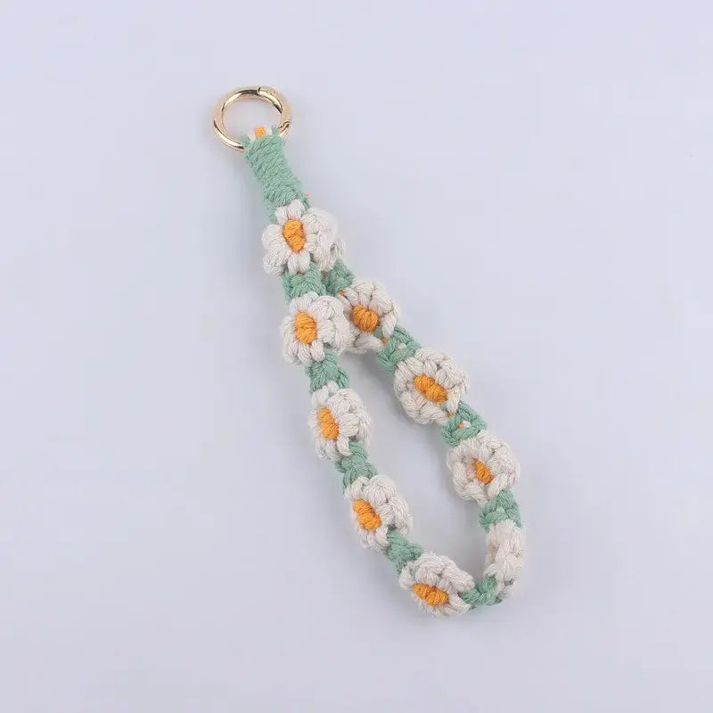 Daisy Flower Cotton Keychain Wristlet Key Holder
