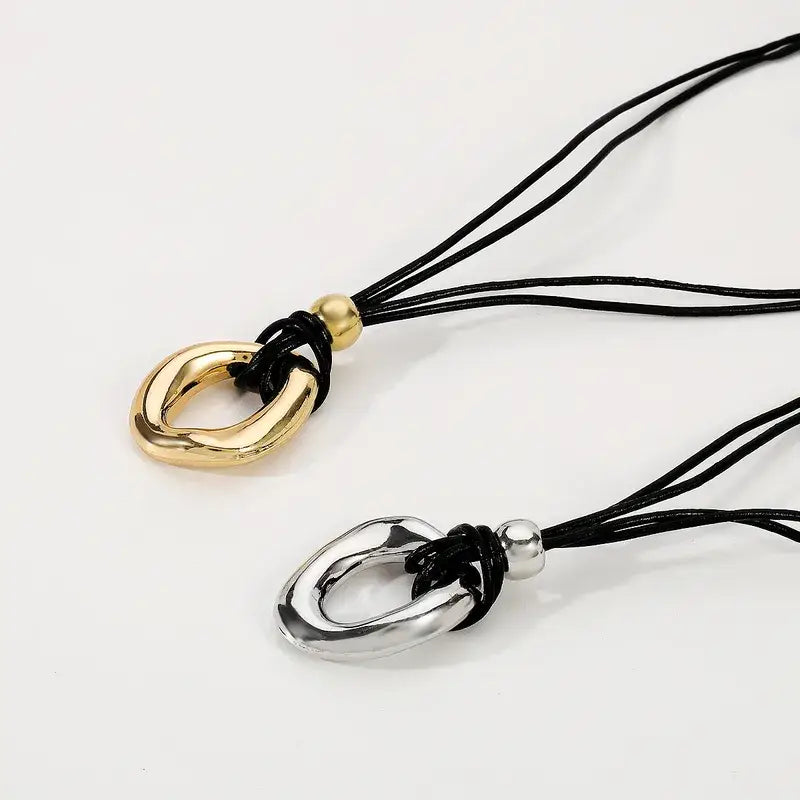 Oval Pendant on Vegan Leather Rope Necklace