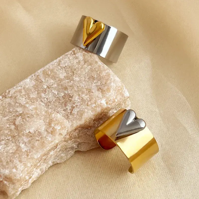 Solid Adjustable Mixed Jewelry Ring Silver and Gold Heart