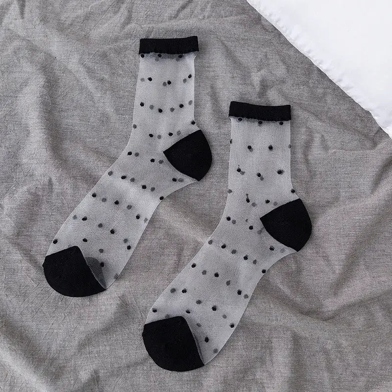 Sheer Socks with Fun Designs in Black or White