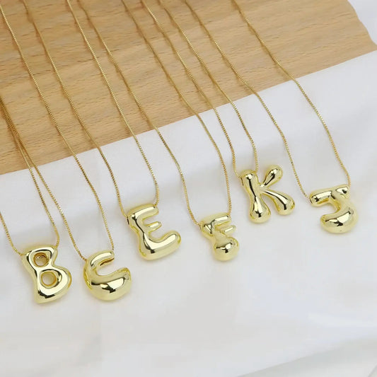 Groovy Large Bubble Initial Alphabet Necklace Jewelry
