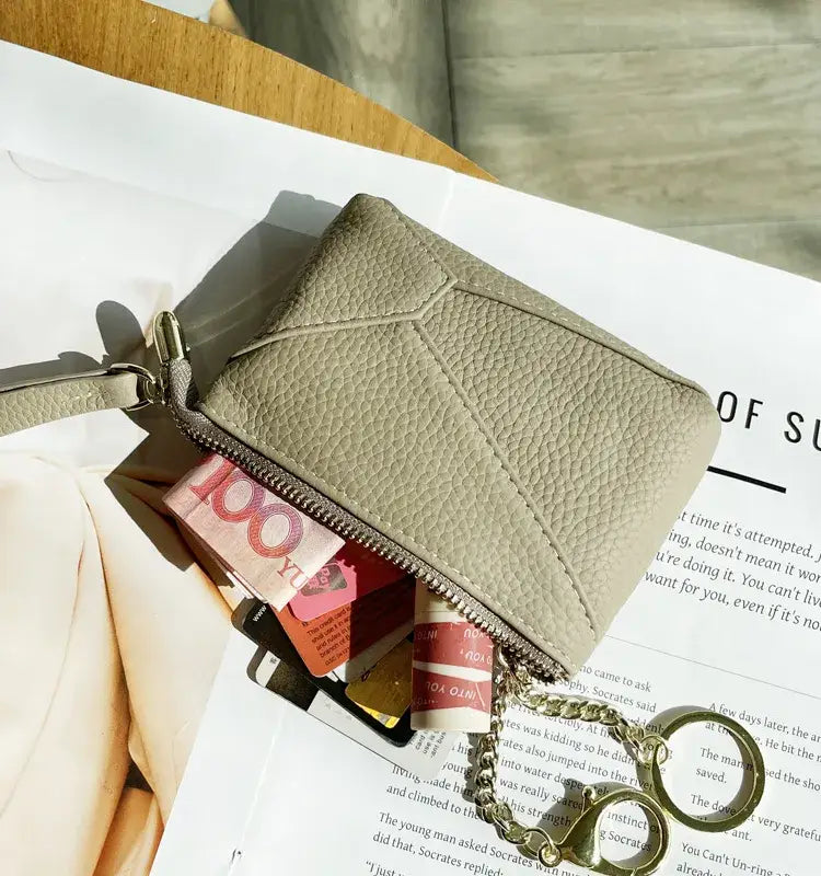 Genuine Leather Coin Purse Wallet with Keychain