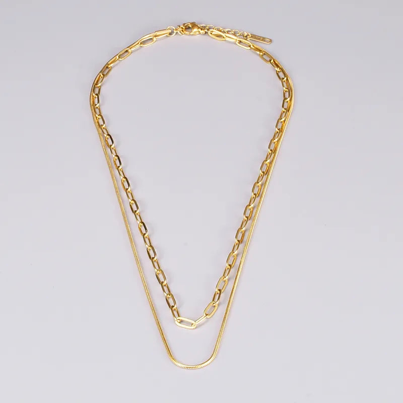 18K Gold Plated Double Layer Necklace, Paperclip Necklace