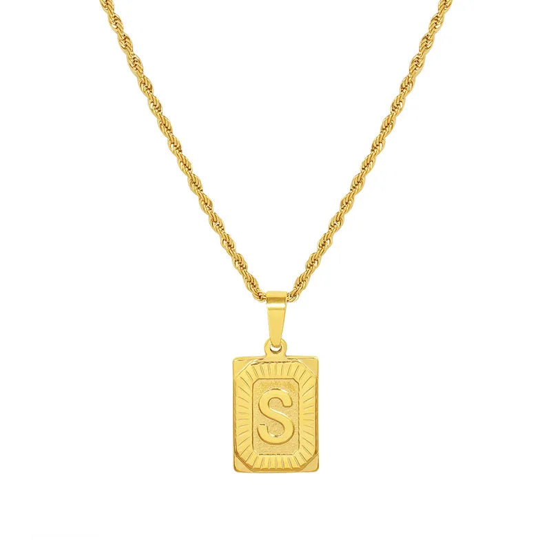 18K Gold Plated Initial Tag Pendant Necklace