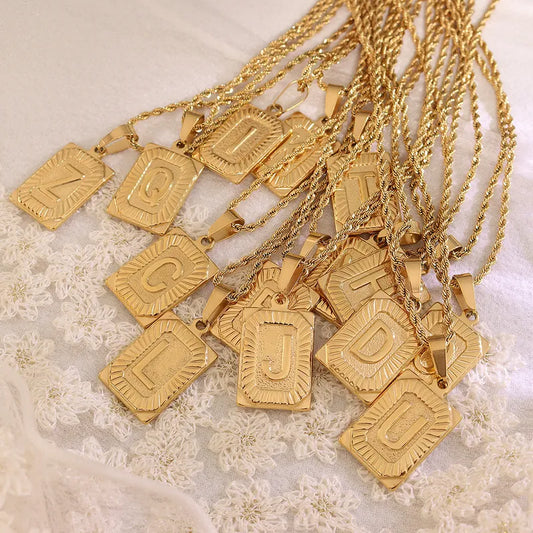 18K Gold Plated Initial Tag Pendant Necklace
