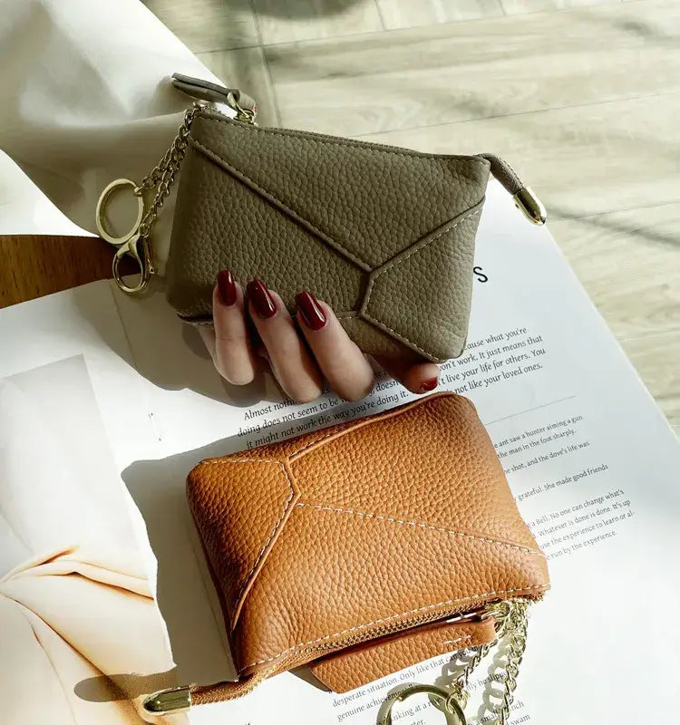 Genuine Leather Coin Purse Wallet with Keychain