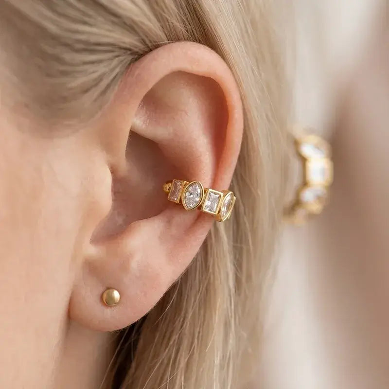 18K Gold PVD Stainless Steel Clip Earrings with Zircon