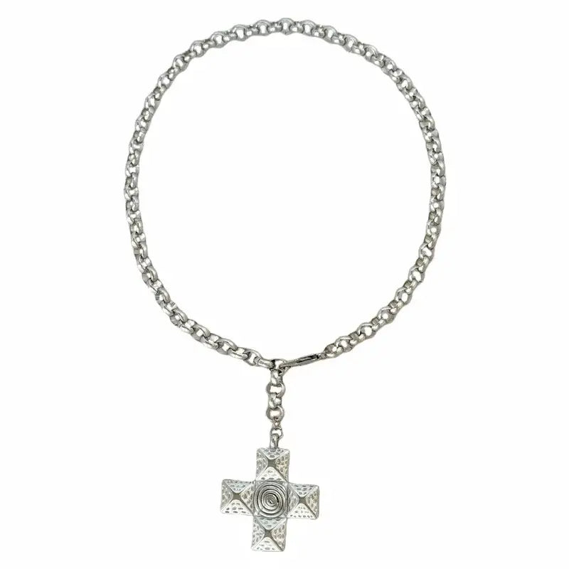Chunky Cross Pendant Necklace in Silver or Gold