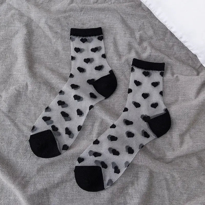 Sheer Socks with Fun Designs in Black or White