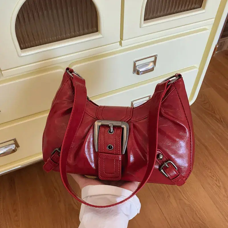Women’s Square PU Leather Shoulder Bag – Black or Red