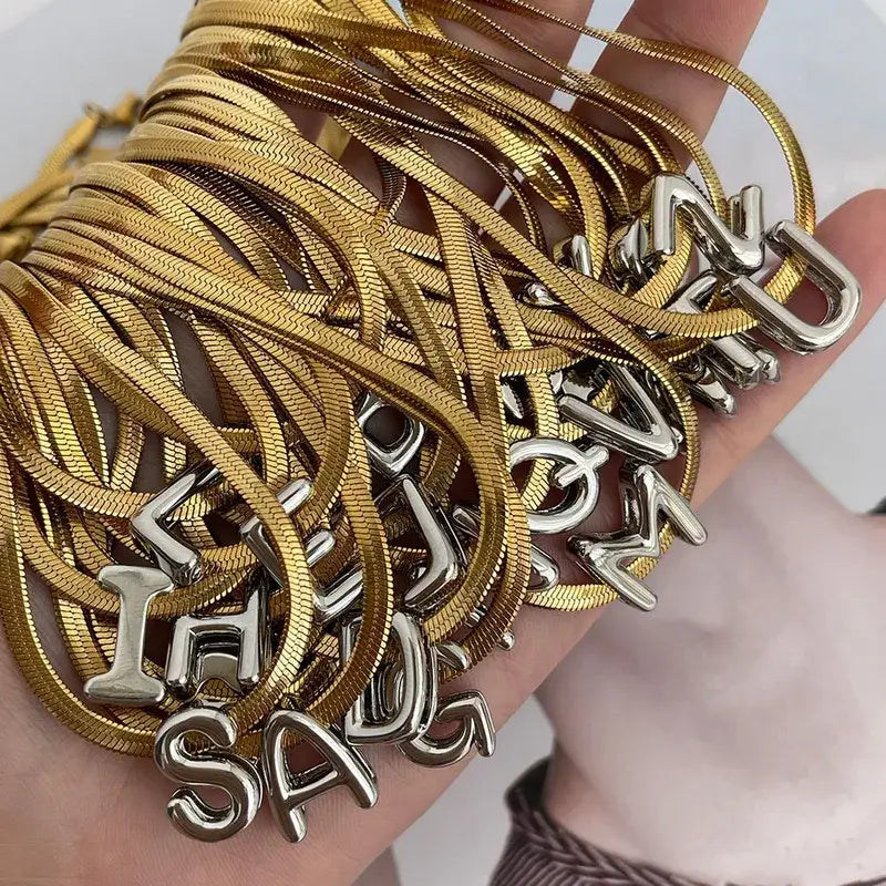 Initial Necklace Snake Chain with Initial Pendant Jewelry