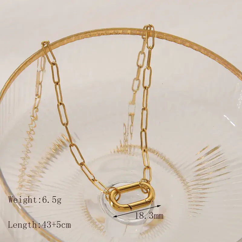 Gold Plated Paperclip Necklace with Ring for Charms Jewelry