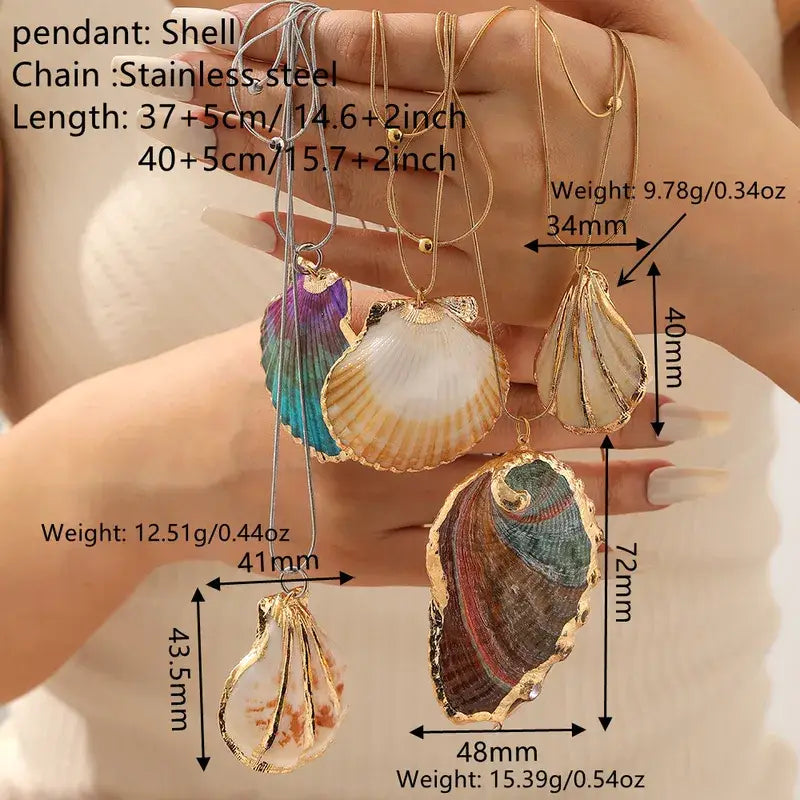 Shell Pendant Necklace with Snake Chain – Gold or Silver
