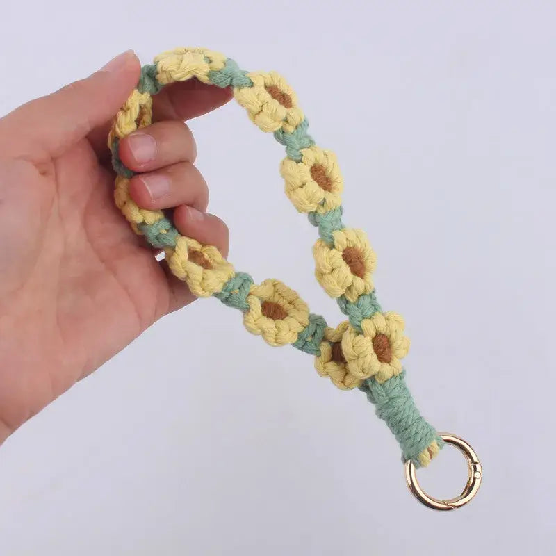 Daisy Flower Cotton Keychain Wristlet Key Holder