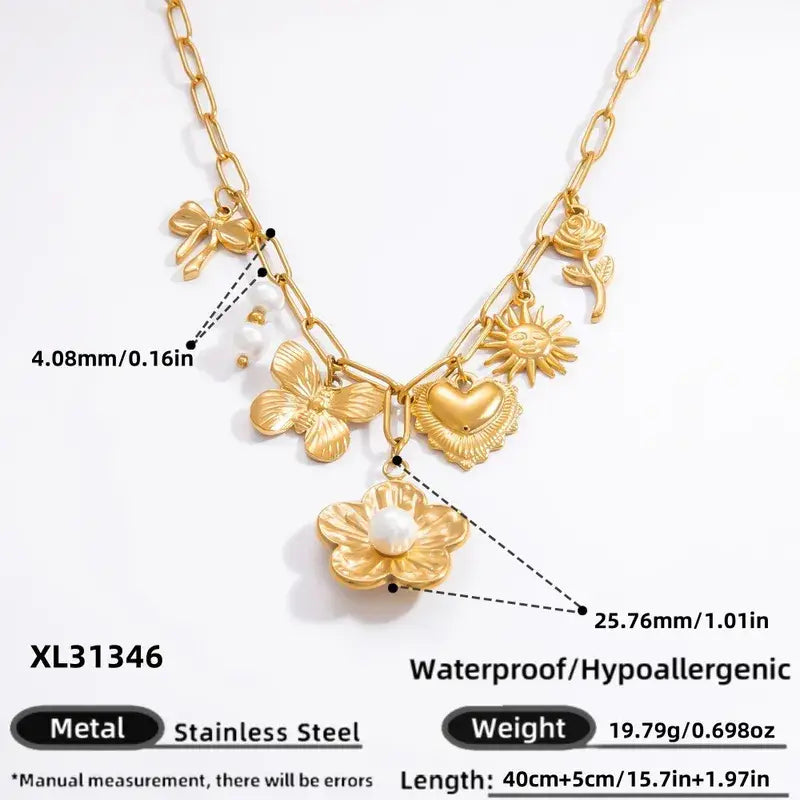 Charm Necklaces Spring Theme 18K Stainless Steel Pendants