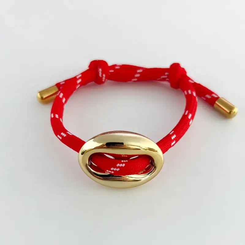 18K Gold Chunky Charm Rope Drawstring Bracelet