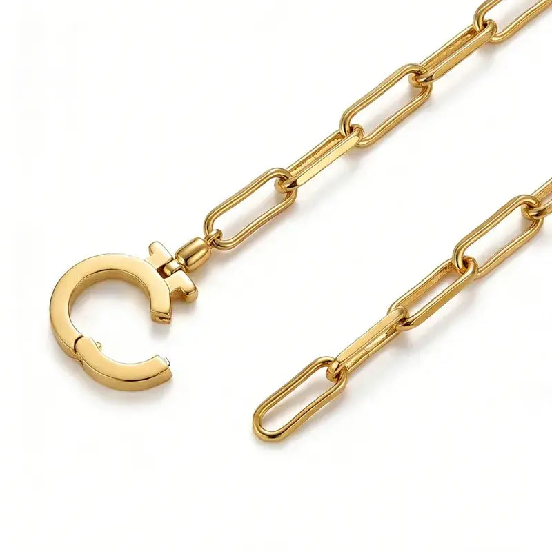 18K Gold Geometric Necklace with Paperclip Chain