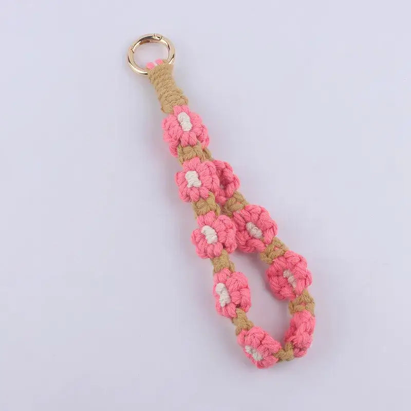 Daisy Flower Cotton Keychain Wristlet Key Holder