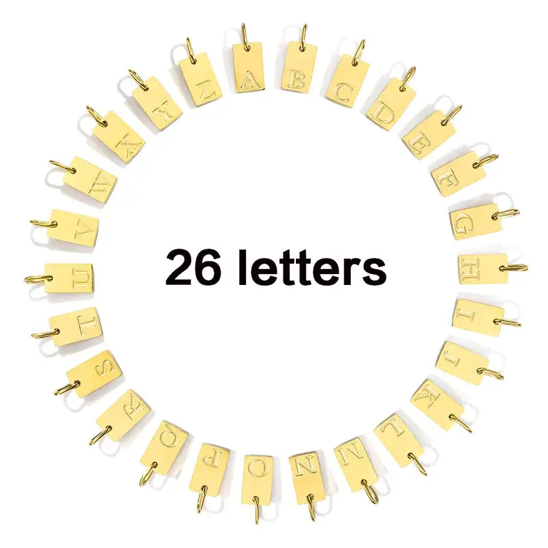Gold Plated Stainless Steel Initial Letter Pendant Charm Tag
