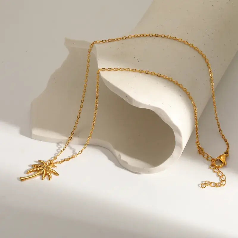 Palm Tree Pendant Necklace Gold Plated Stainless Jewelry