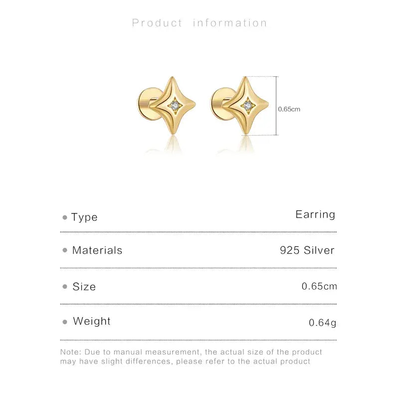 18K Gold Plated 925 Sterling Silver Zircon Stud Earrings
