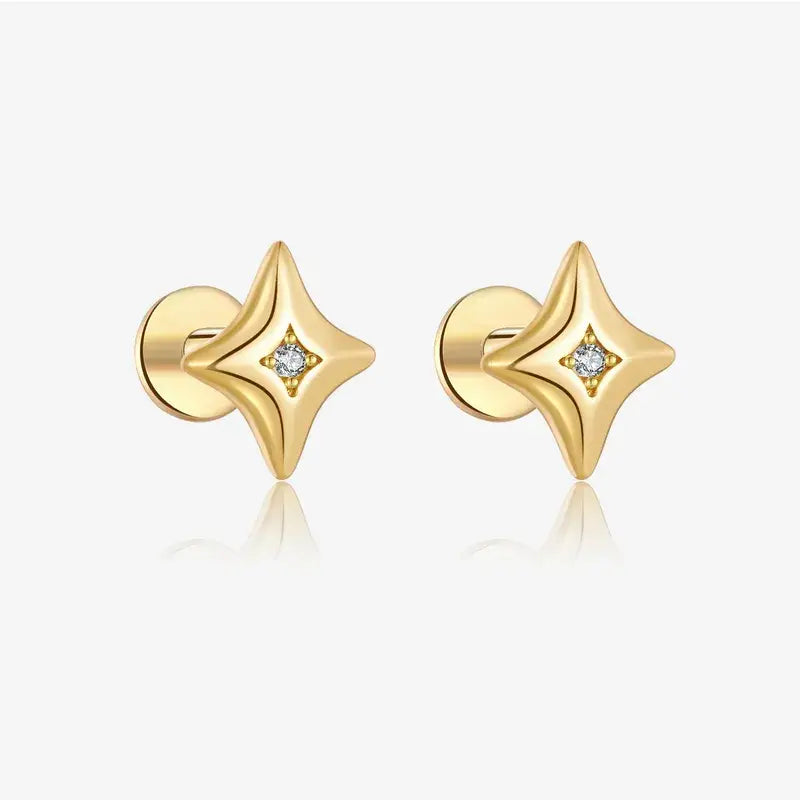 18K Gold Plated 925 Sterling Silver Zircon Stud Earrings