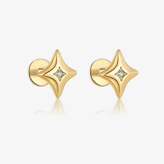 18K Gold Plated 925 Sterling Silver Zircon Stud Earrings