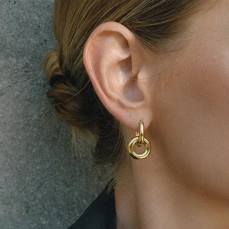 Minimalist Stainless steel Gold Plated Double Hoop Earrings