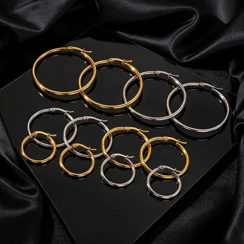 18K Gold PVD Stainless Steel 3-Piece Hoop Earring Set