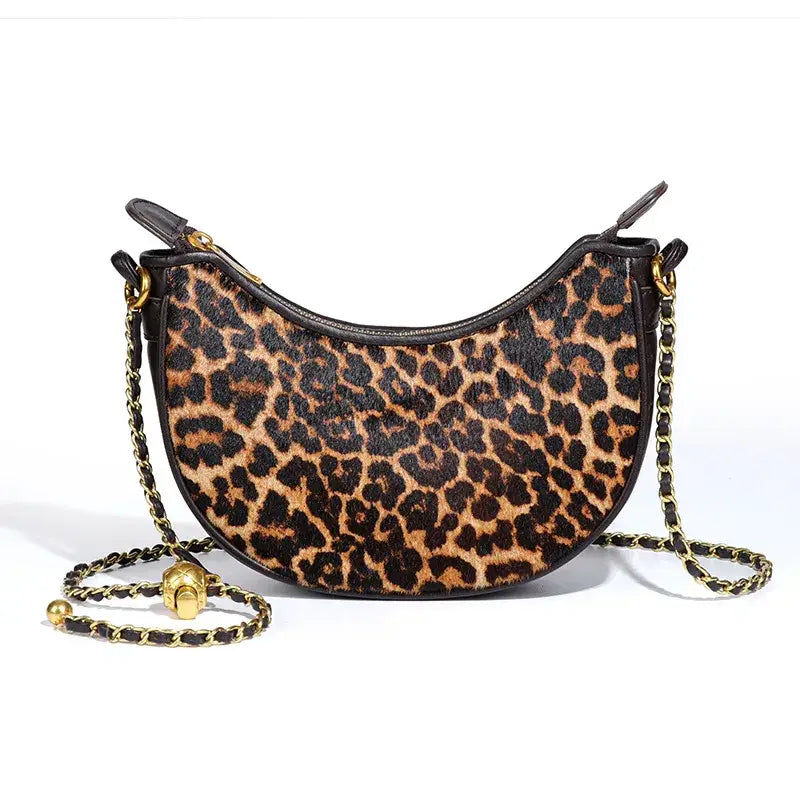 Leather Leopard Dumpling Crossbody Bag – Vintage Style