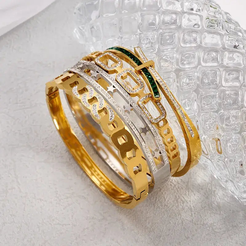 18K Gold PVD Geometric Rhinestone Bracelet