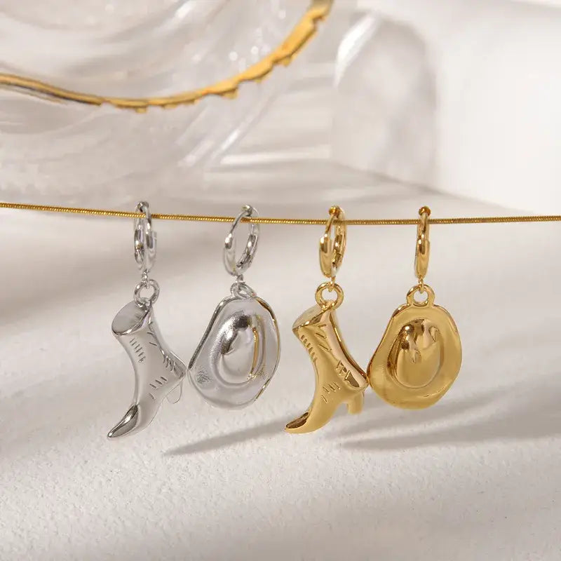 18K Gold Plated Cowboy Boot and Cowboy Hat Dangle Earrings