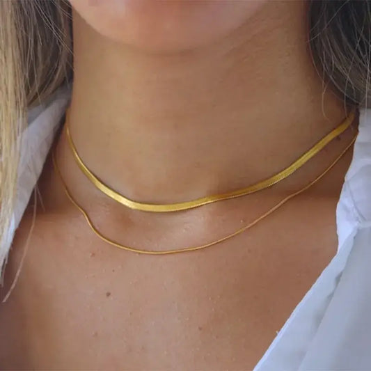 Layering Double 18K Gold Plated Chain Necklace Simple