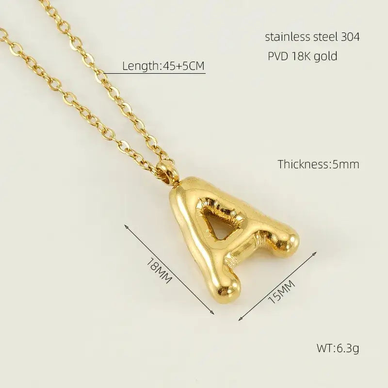 18K Gold Plated Balloon Initial Necklace Jewelry